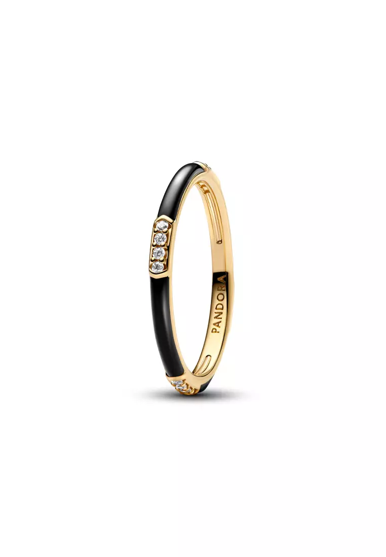 Pandora ME 14K Gold Plated Black Enamel & Stones Ring
