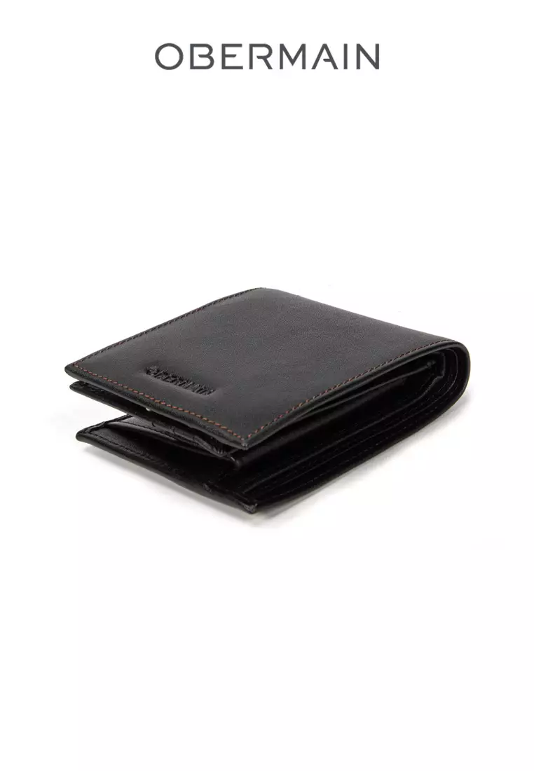 RFID Short Wallet No Hole With Coin Compartment Genuine Leather Black