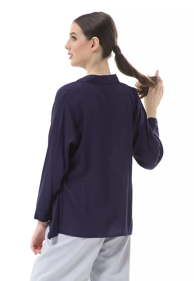 Ayudia Shirt Long Sleeve Atasan Wanita Premium Quality - Navy