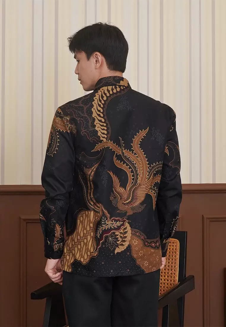 Enzy Batik Essential Kemeja Batik Pria Adinata - Black/Brown