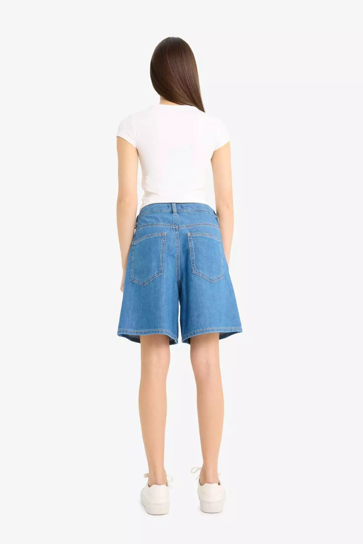 High Waist Straight Leg Soft Jean Bermuda E0961Ax25Sm