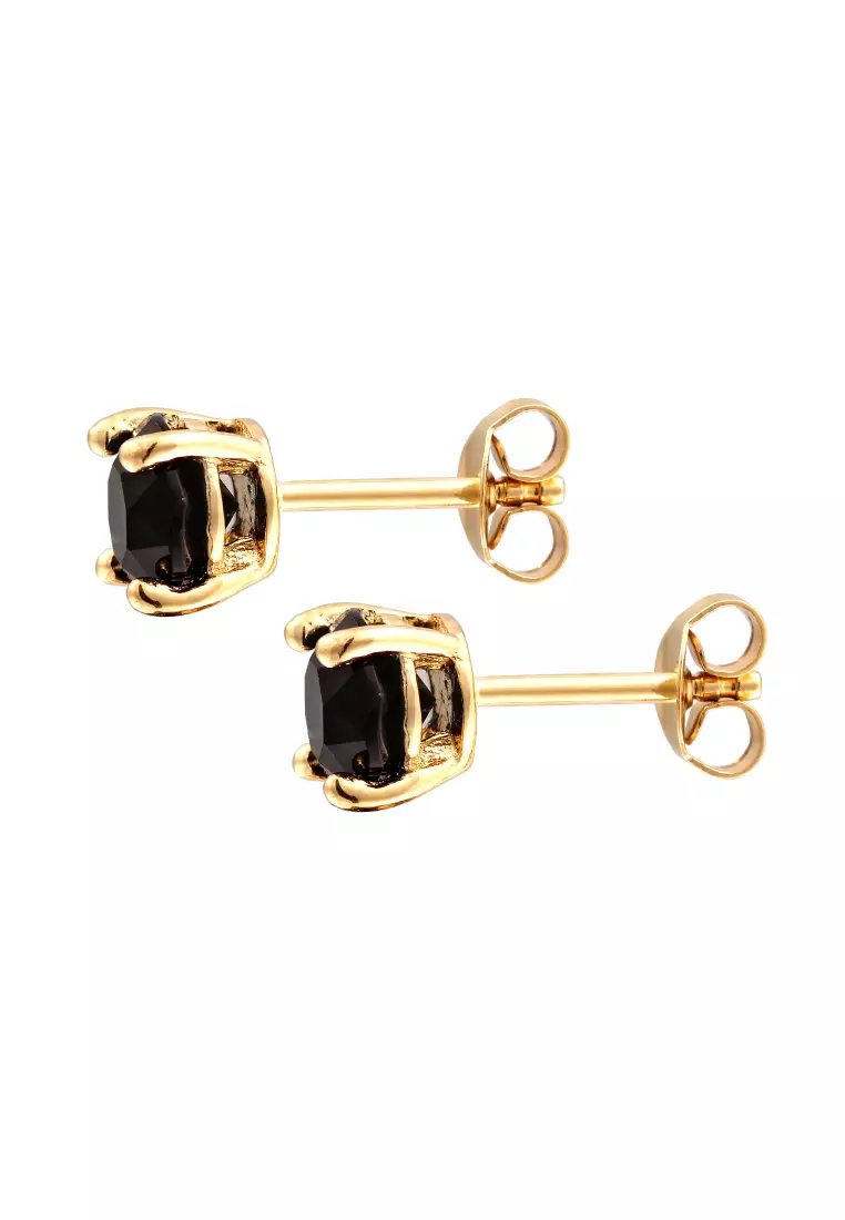Earrings Men Stud Black Gold Plated Embellished with Crystals by Swarovski®