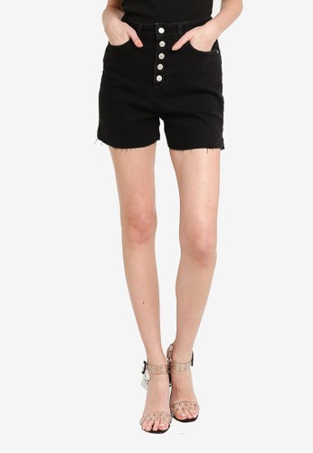 Jual Trendyol Black Front Button Denim Shorts Original Zalora Indonesia