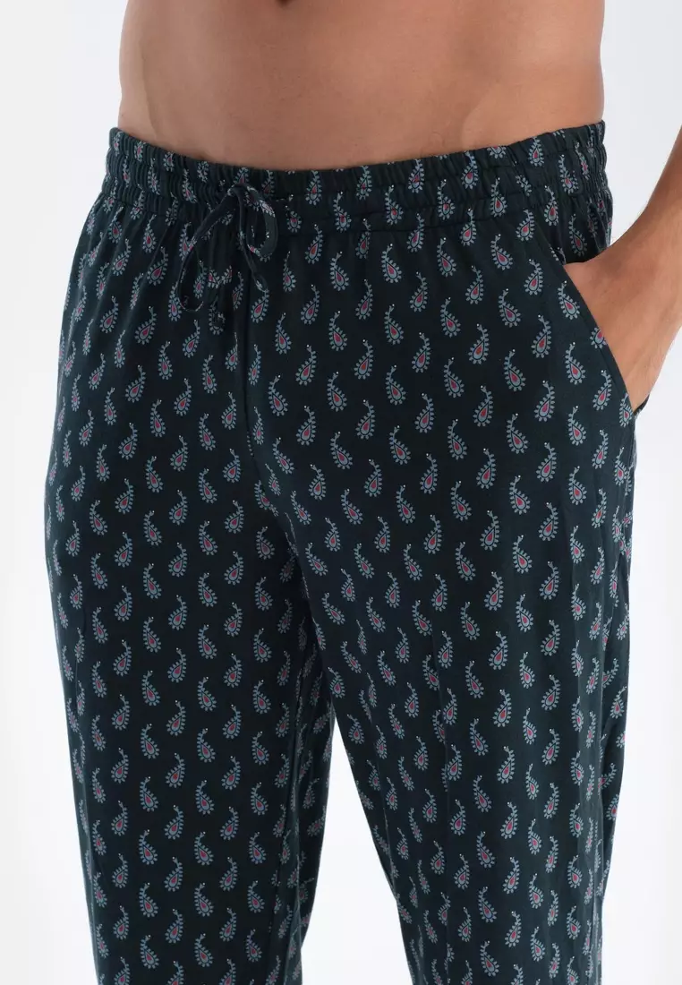 Navy T-Shirt & Trousers Set, Crew Neck, Regular Fit, Long Sleeve Sleepwear for Men