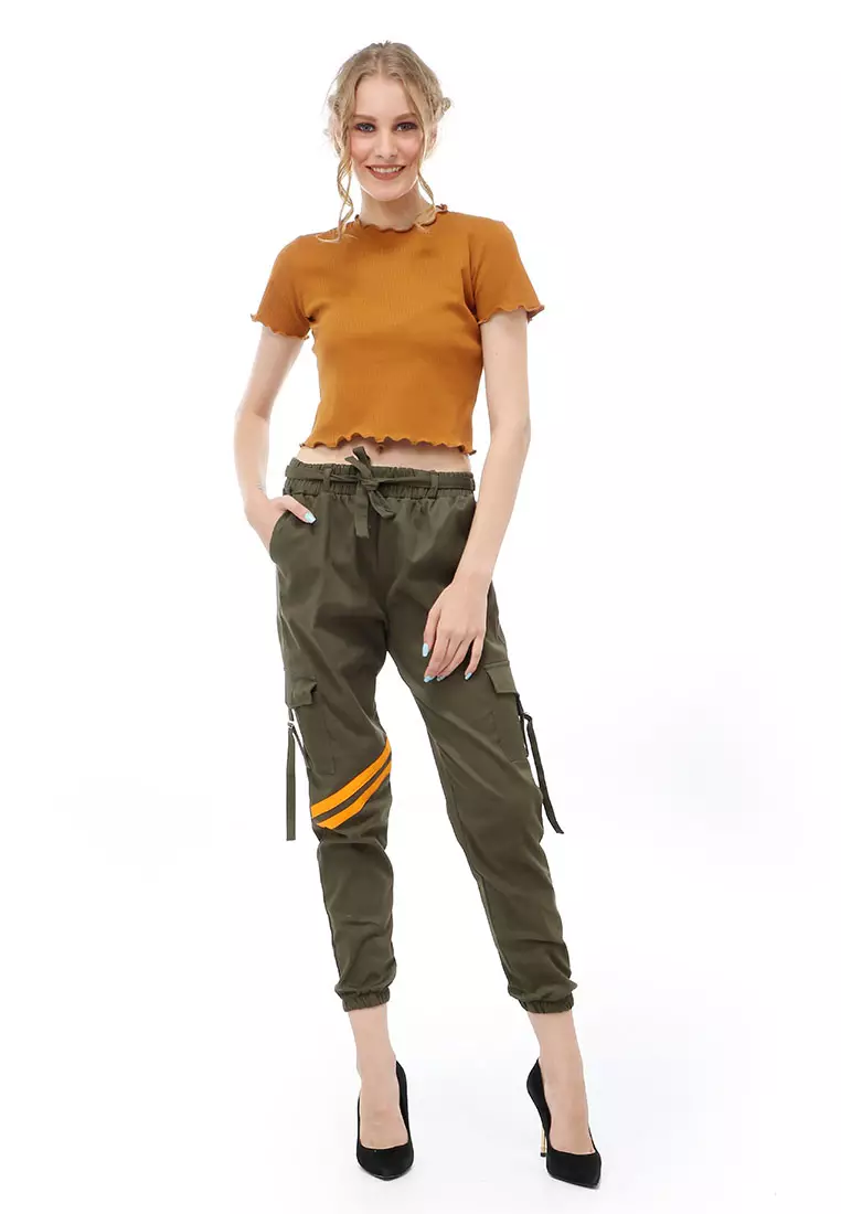 Jourel Celana Panjang Kasual Wanita Jogger Cargo Pants Style Knee Line Material Combed twell Stretch Premium ORIGINAL - Army Green