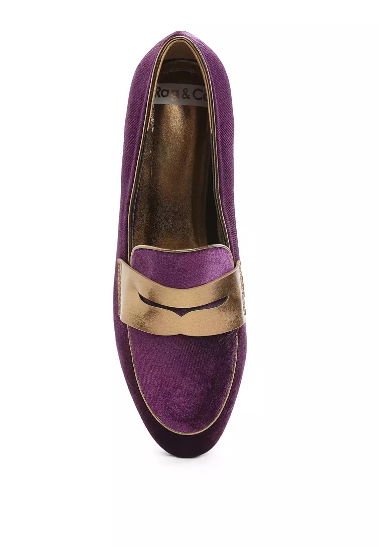 Sepatu Loafer Beludru Tali Penny Warna Ungu