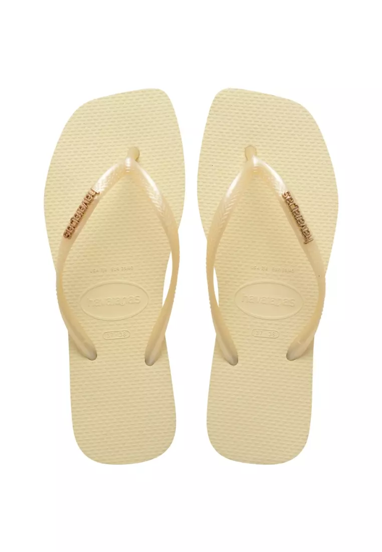 Havaianas Women Slim Square Logo Metallic Flip Flops - Buttercream