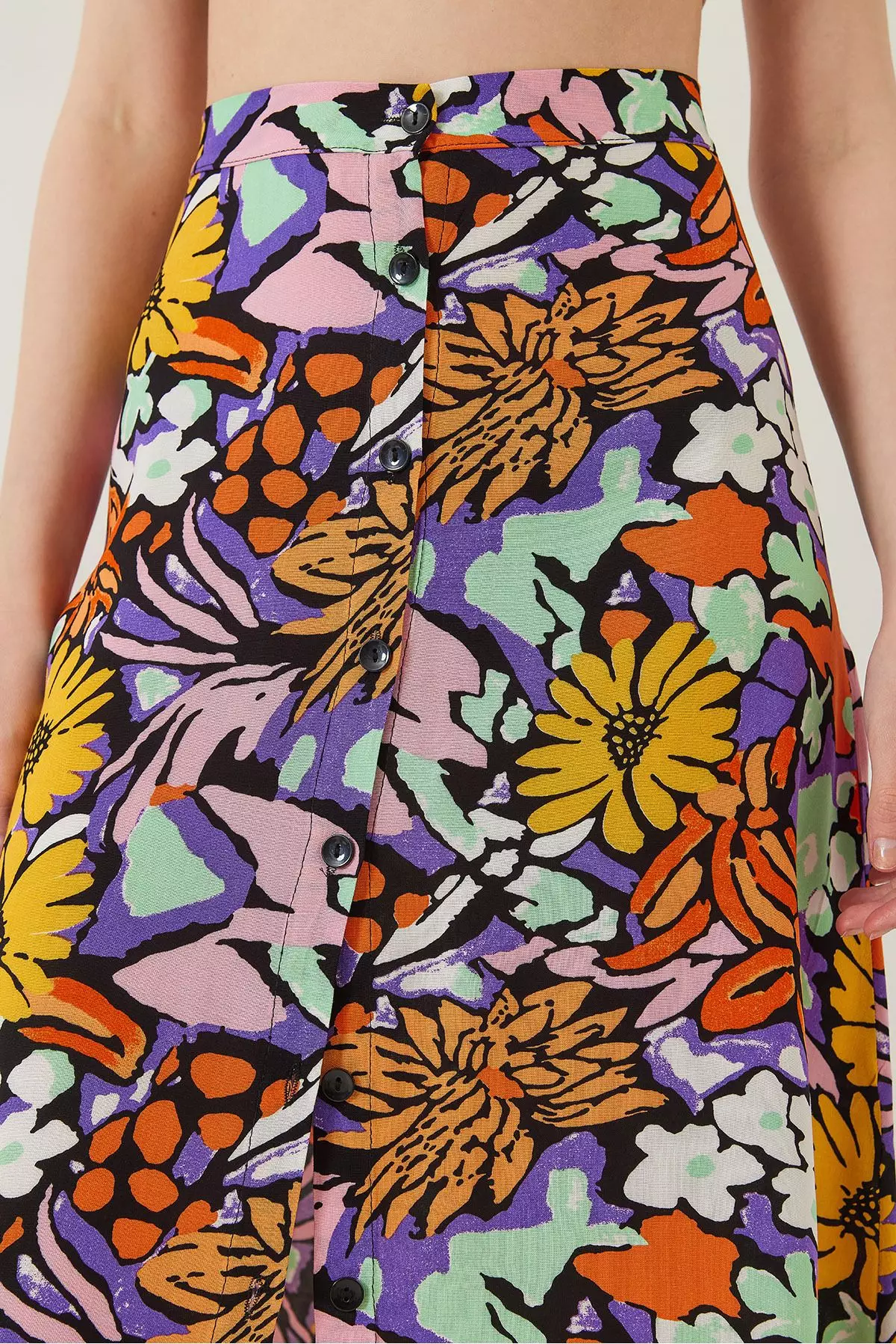 Women's Multi Patterned Front Buttoned Viscose Skirt 60261351