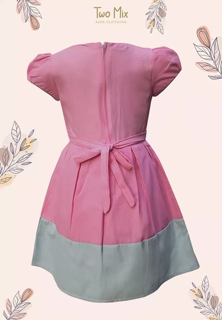 Two Mix Dress Anak Fashion Usia 1-12 tahun 4128 Bubble Gum