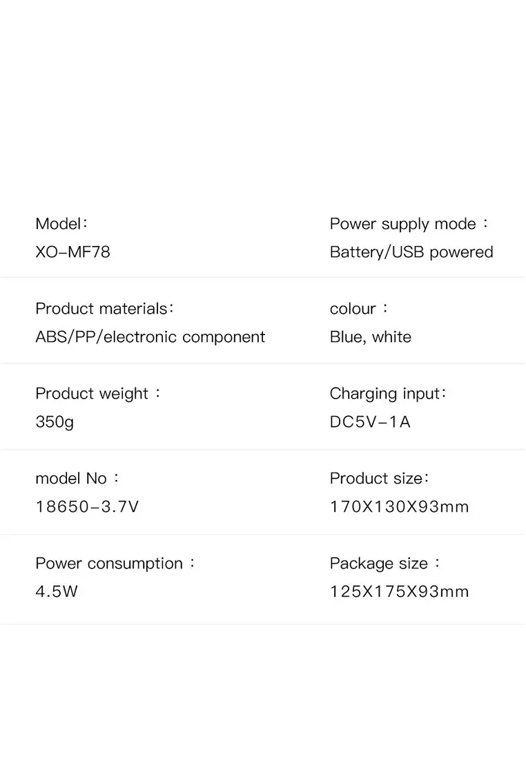 Xo Mf78 4-Inch Rechargeable Fan With Phone Holder White