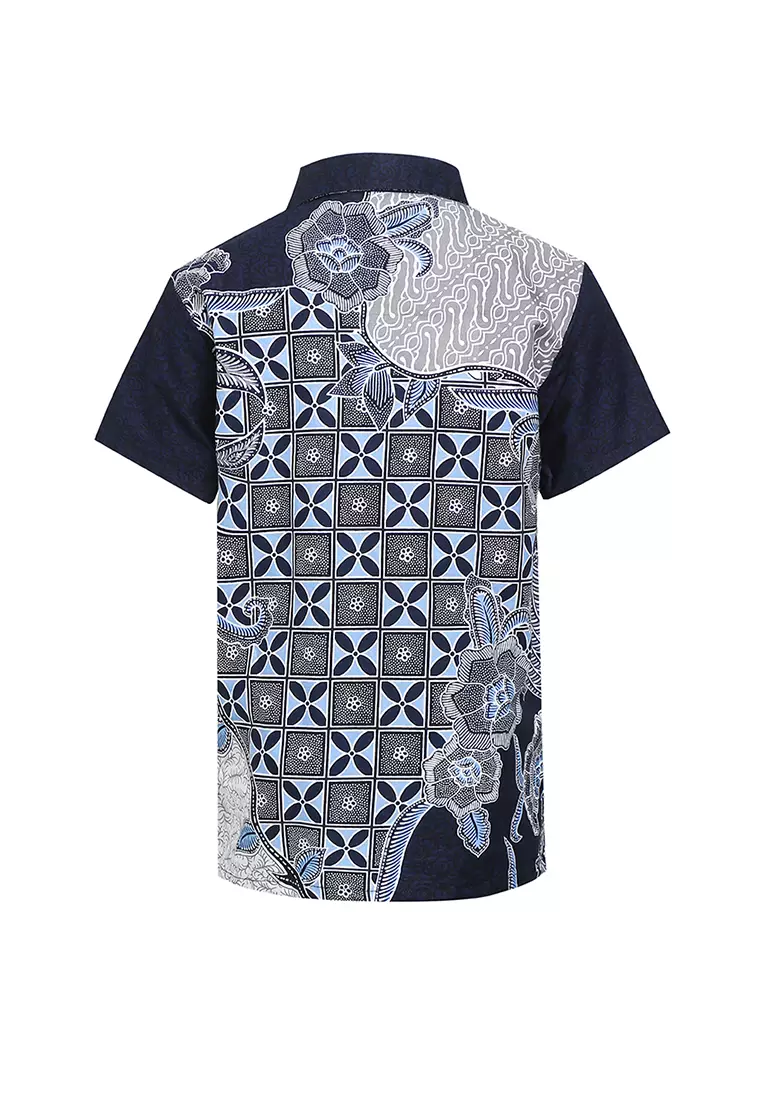 Hem Kids Boy Anak Batik Laki Laki Bernando Lengan Pendek Navy
