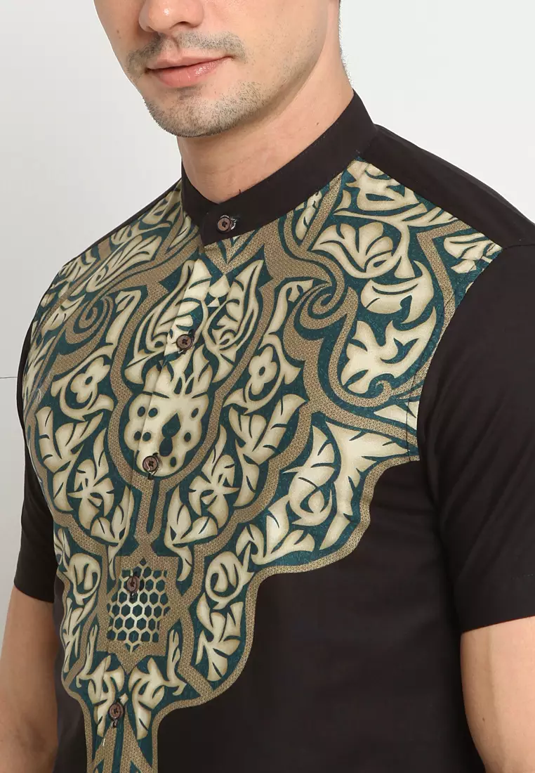 LR-2 Kemeja Koko Panjang Printing Black J085