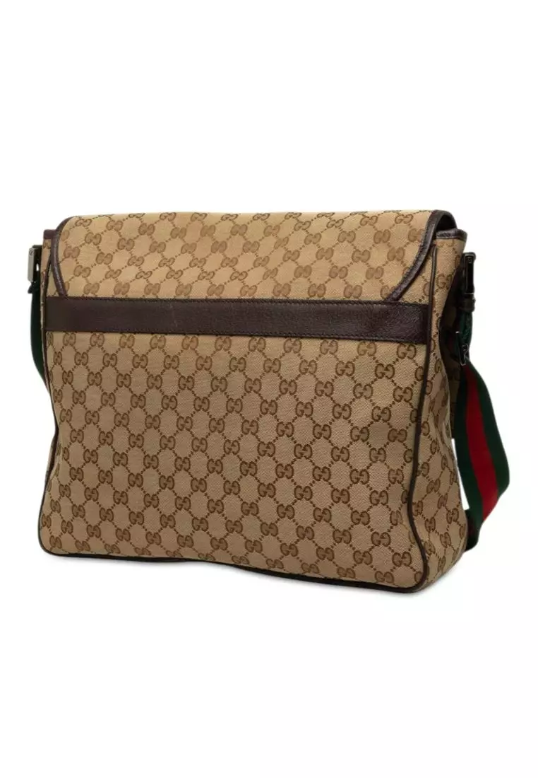Pre-Loved Gucci Gg Canvas Web Flap Messenger Bag