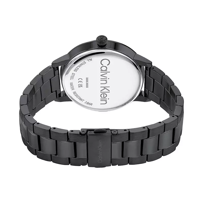 Jam Tangan Pria Calvin Klein Linked 25200057 Men Black Dial Black Stainless Steel Strap