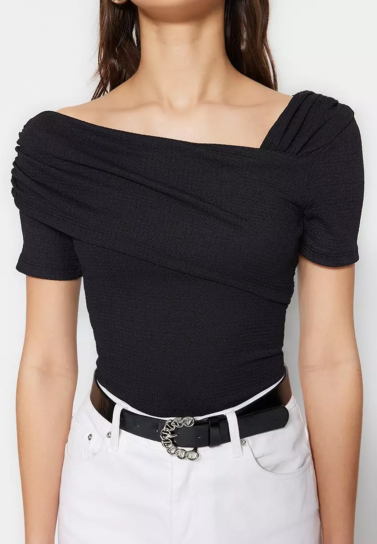Asymmetrical Collar Bodysuit Top