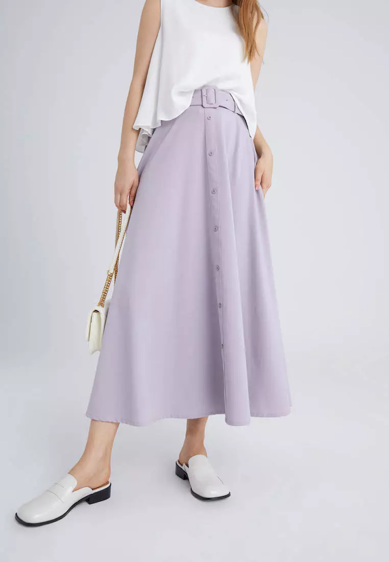 Buy URBAN REVIVO Belted Button Front Skater Skirt 2024 Online