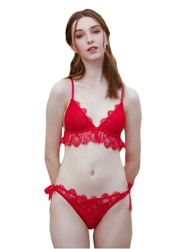 LYCKA red LMX1021-Lady Sexy Lace Lingerie Sleepwear Two Pieces Set-Red FBFA2USCB60400GS_1