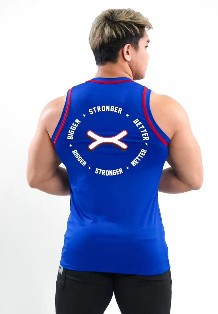 Sports Tanktop Quickdry Bigger Stronger Better series Blue
