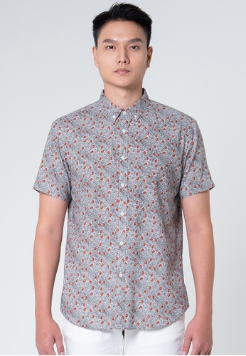 Private Stitch grey Private Stitch Men Casual Short Sleeve Regular Fit Cotton Floral Shirt CBD51AA7BEF240GS_1