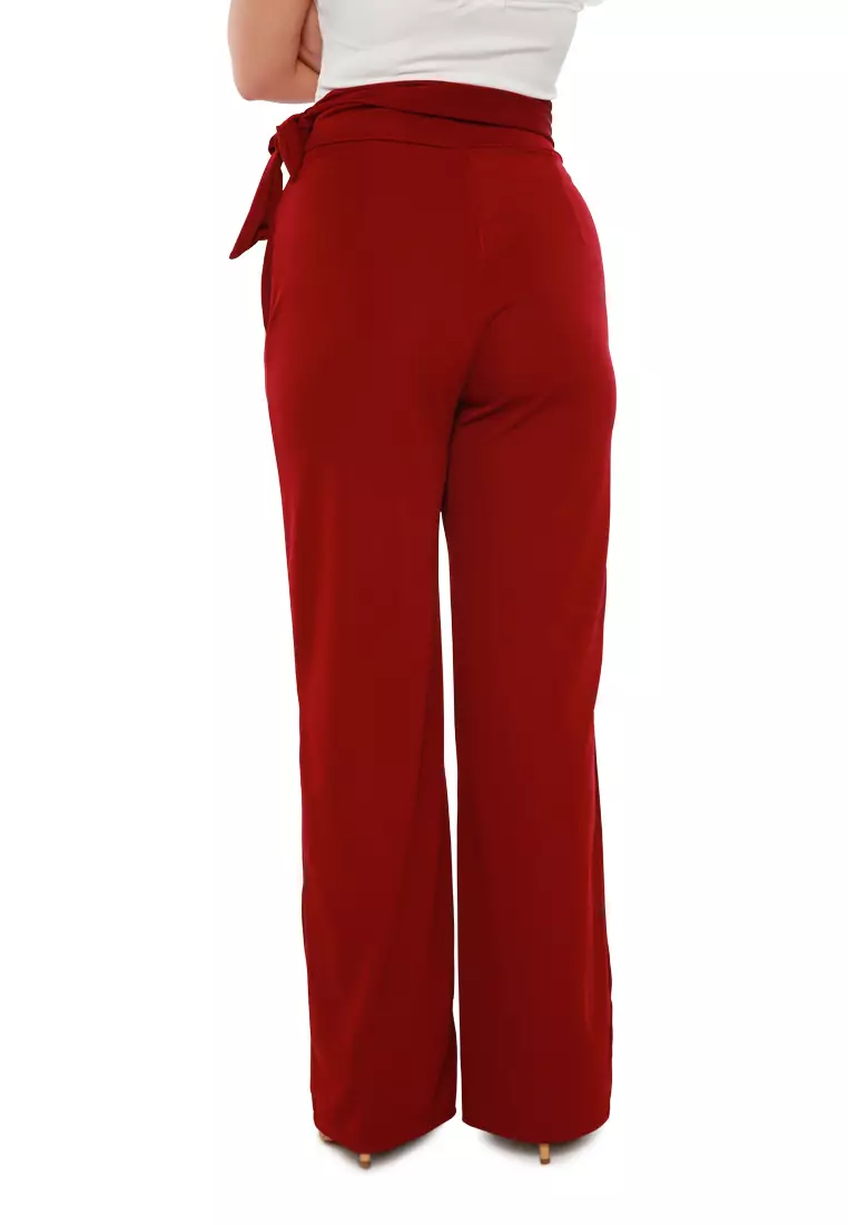 High Waist Wide Leg Pants in Wine Red