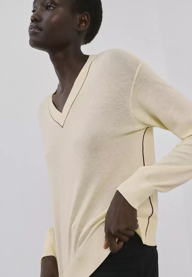 V-Neck with Contrasting Trim Sweater