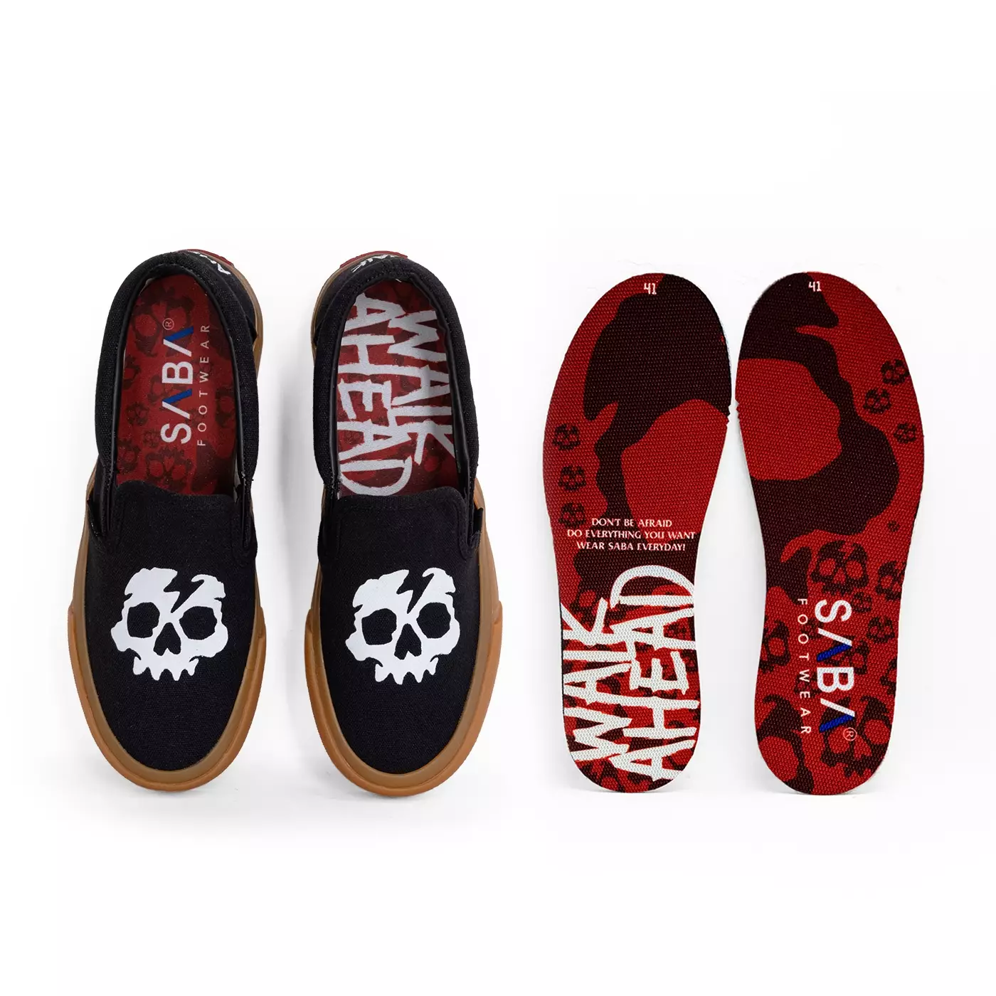 SABA Slip On Skull Black Gum - Sepatu Sneakers Casual Pria Wanita