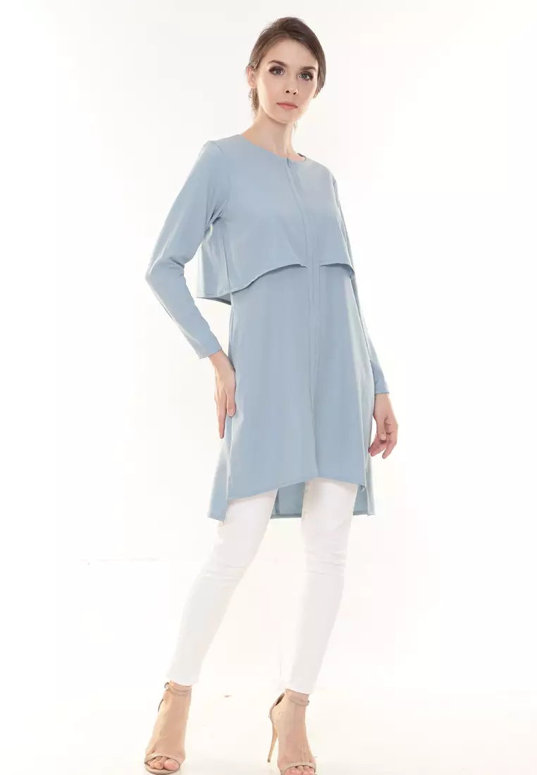 Aubrey Long Top Nursing Friendly in Dusty Blue