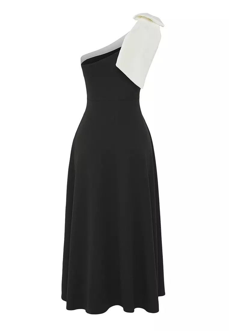 Black-White Bow Detailed Evening Prom Dress TPRSS25EL00290