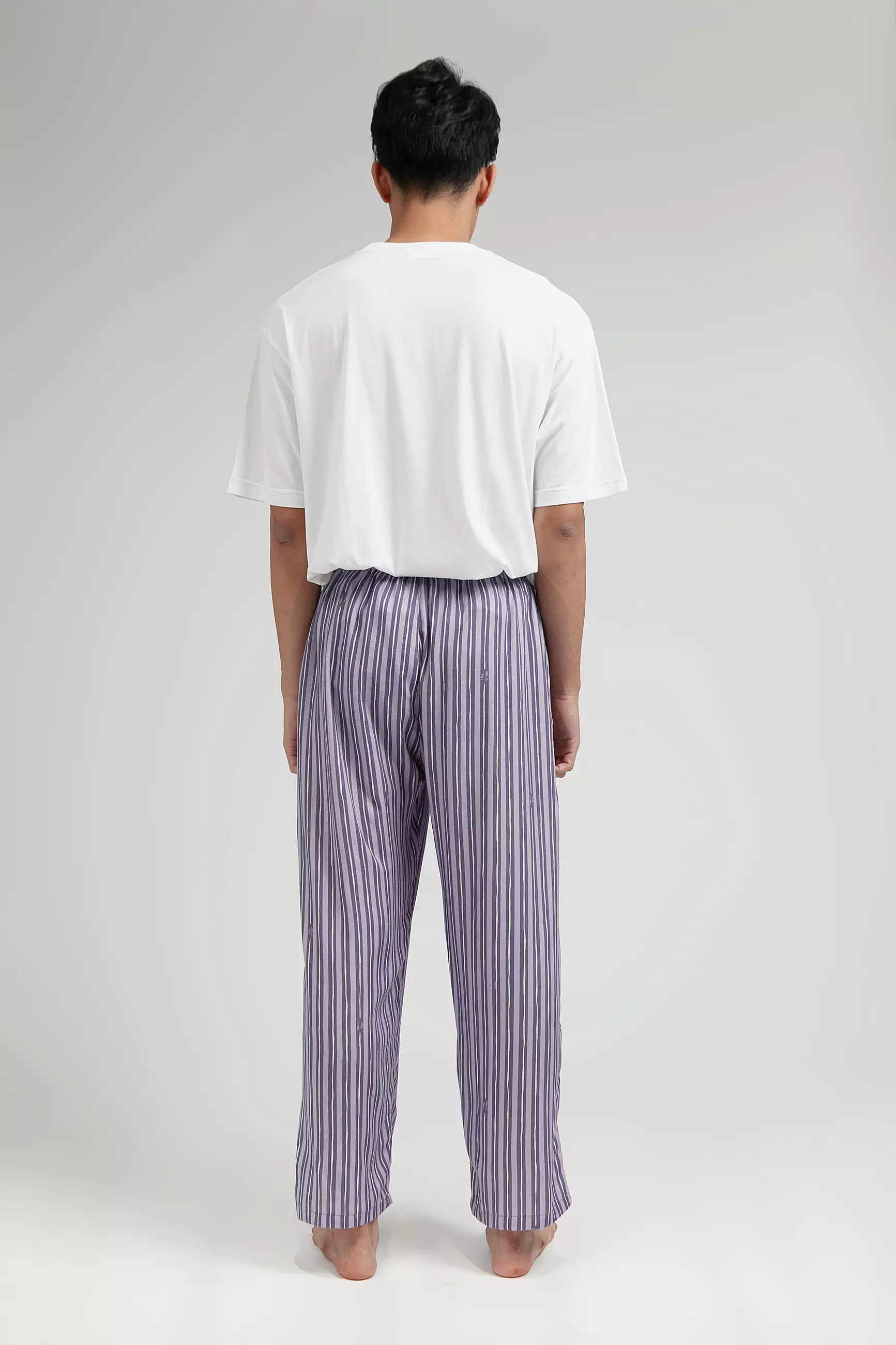 Piyama Set Lengan Pendek Katun Ecovero | SARE Studio Sleepwear KASTURI set in Lilac Salur