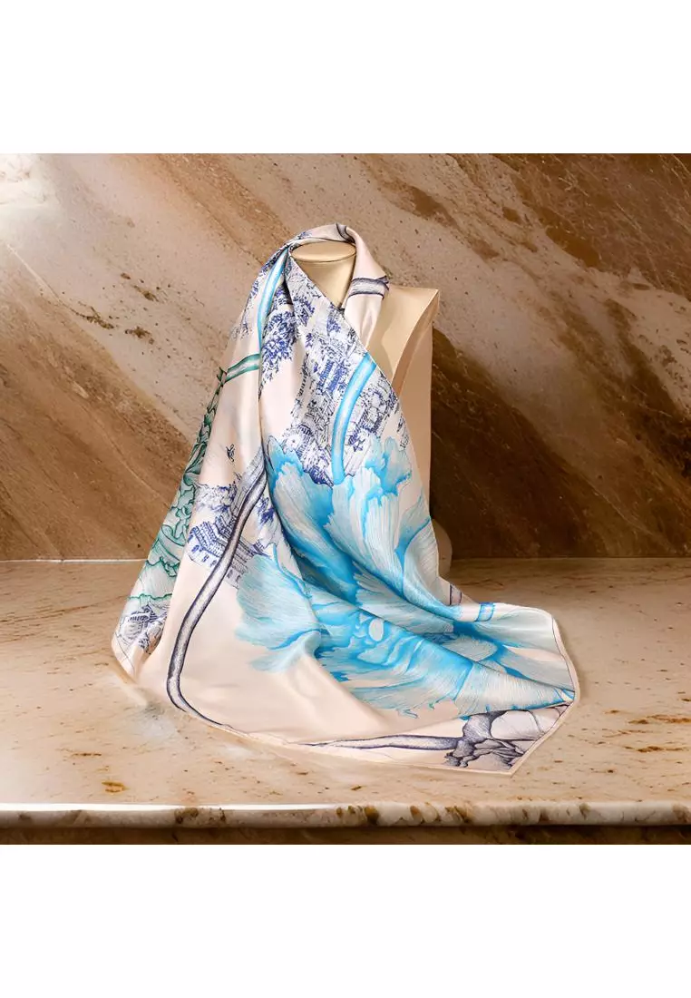Luxury Silk Ladies' Large Scarf, Sun-Proof Crepe Satin, Premium Souvenir.