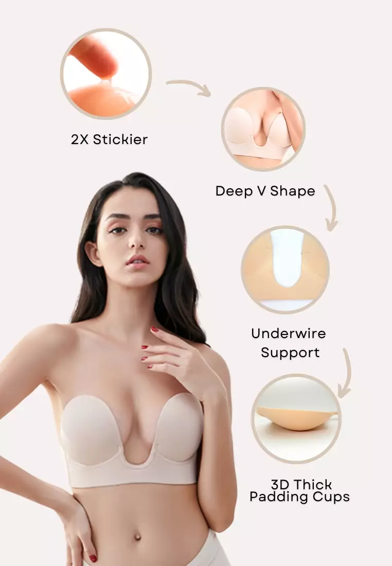 Buy Kiss & Tell Plunging Push Up Nubra in Nude Seamless Invisible Reusable  Adhesive Stick on Wedding Bra 隐形聚拢胸 in Beige 2024 Online