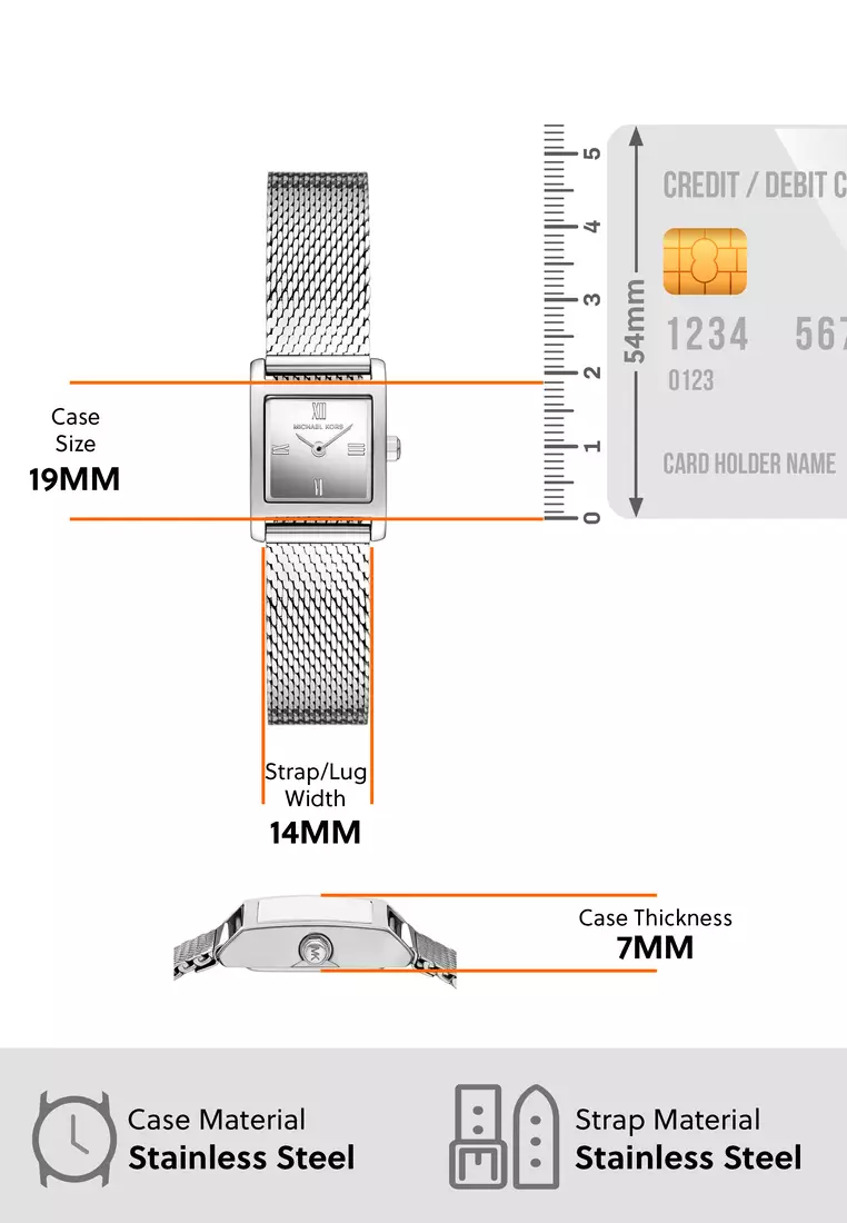Michael Kors Women's Georgie Analog Watch ( MK4961 ) - Quartz, Silver Case, Square Dial, 14 MM Silver Stainless Steel Band