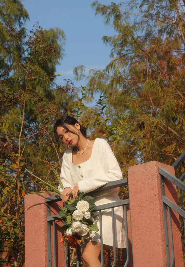 Tweed Square Neck Top