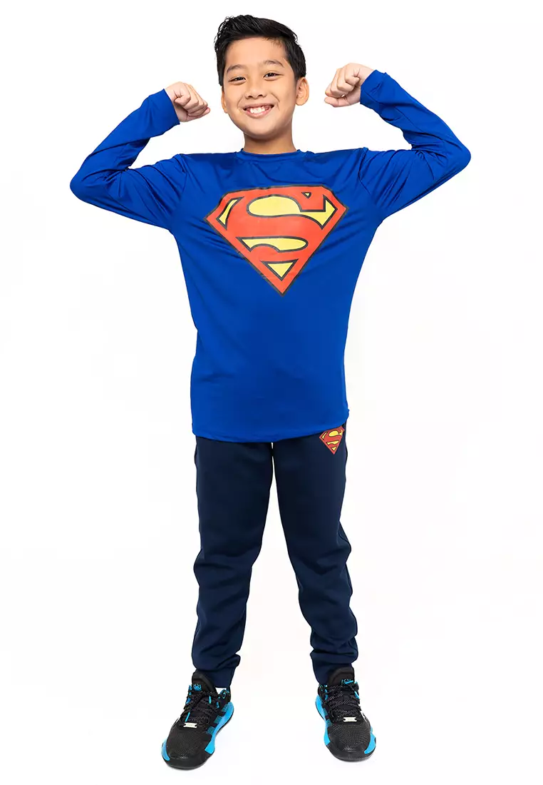 Flexzone Long Sleeves Sport Shirts Kids Teen DC Comics Superman Blue