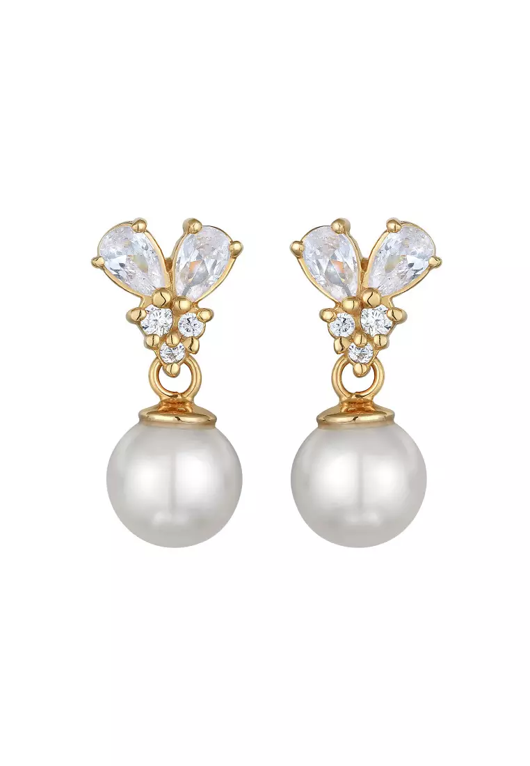 Anting Perhiasan Perak 925 Wanita Stud Ball Synthetic Pearl Gold Plated