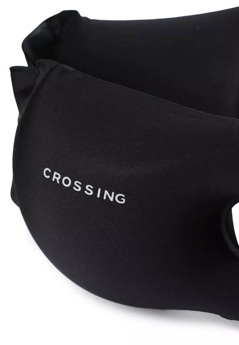 Crossing Inflatable Air Pump Neck Travel Pillow  Black