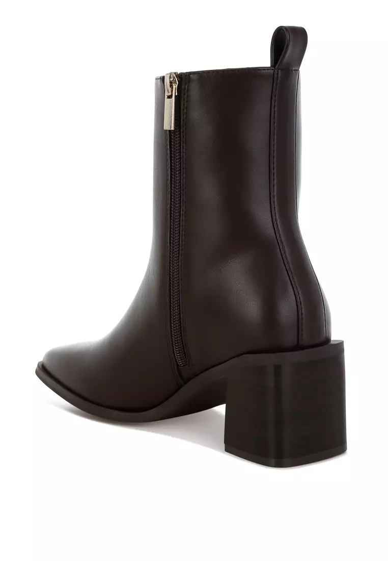 Square Toe Faux Leather Boots in Chocolate