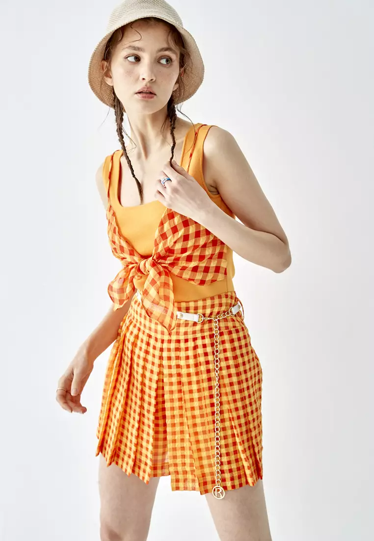 Fake Two Piece Checkered Tank Top