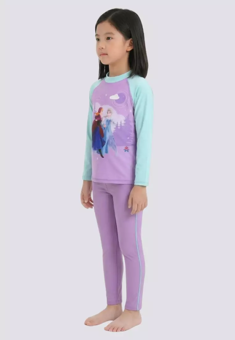 Frozen Long Sleeved Rashguard Leggings Set UPF 50 Protection Swimwear for Kids Girls