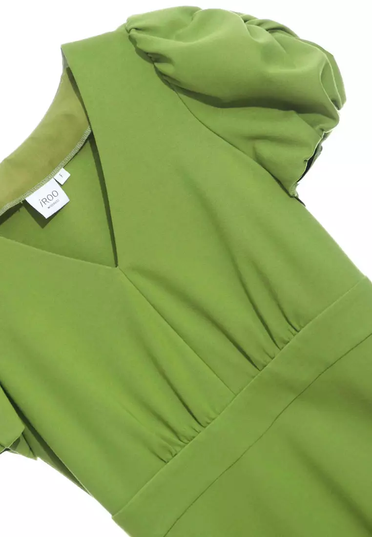 V-Neck Fitted Short Dress With Ruffle Detail