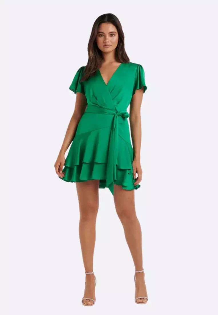 Buy Ever New Emerson Flutter Sleeve Satin Dress 2024 Online | ZALORA ...