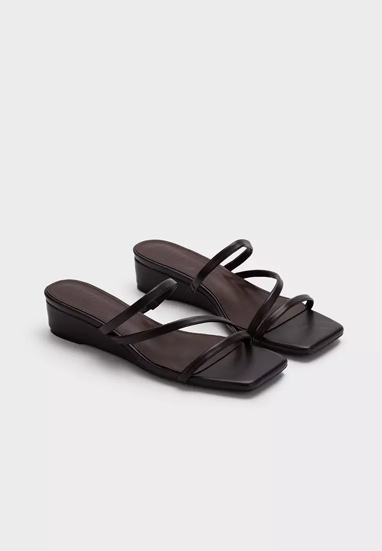 MULTI-STRAP SQUARE TOE WEDGE HEEL SLIDE