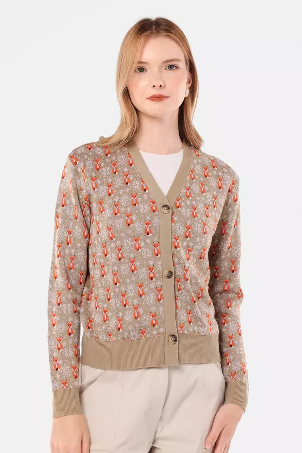 MINIMAL - Trixie - Cardigan Rajut Motif Karakter - Beige Warna Beige