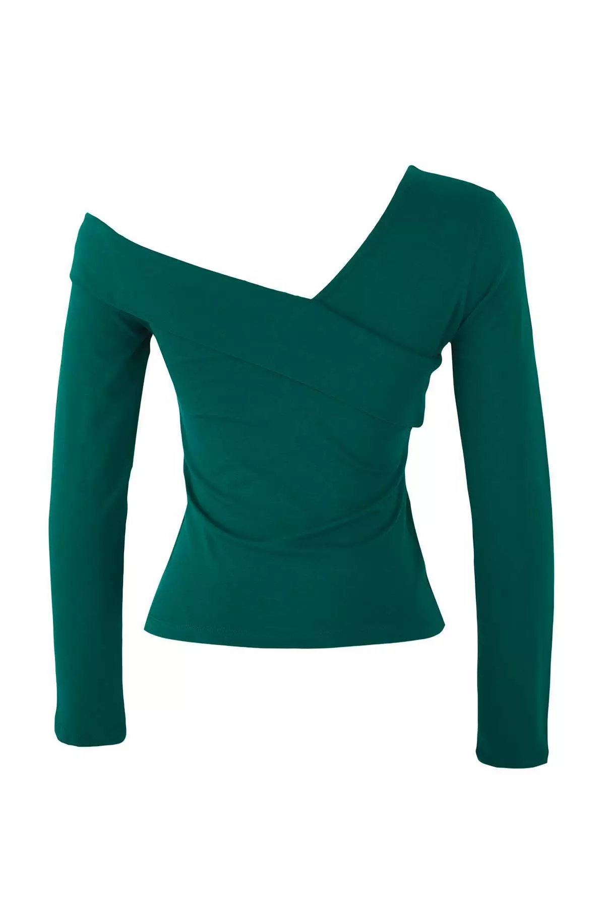 Emerald Green Cotton Stretch Flounce Fitted/Fits Crop Knit Blouse Twoaw24Bz00161