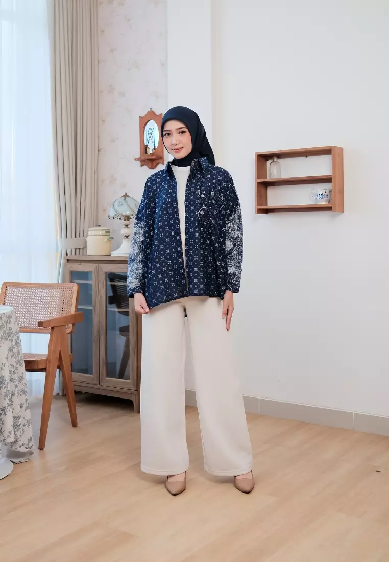 Sora Blouse Navy - Atasan Batik Wanita
