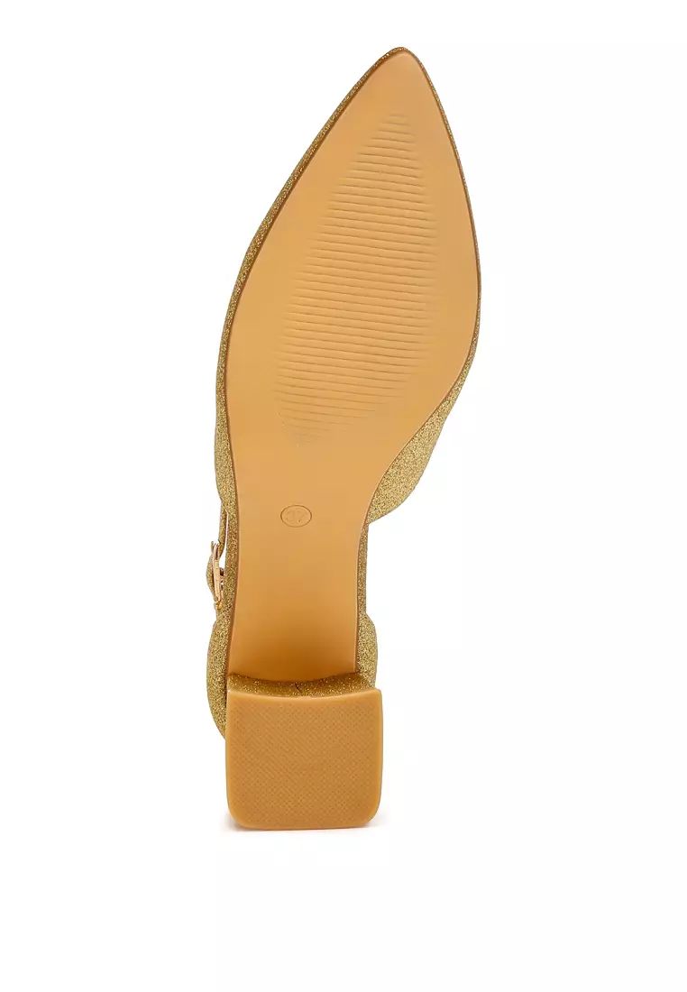 Glitter Block Heel Sandals in Gold