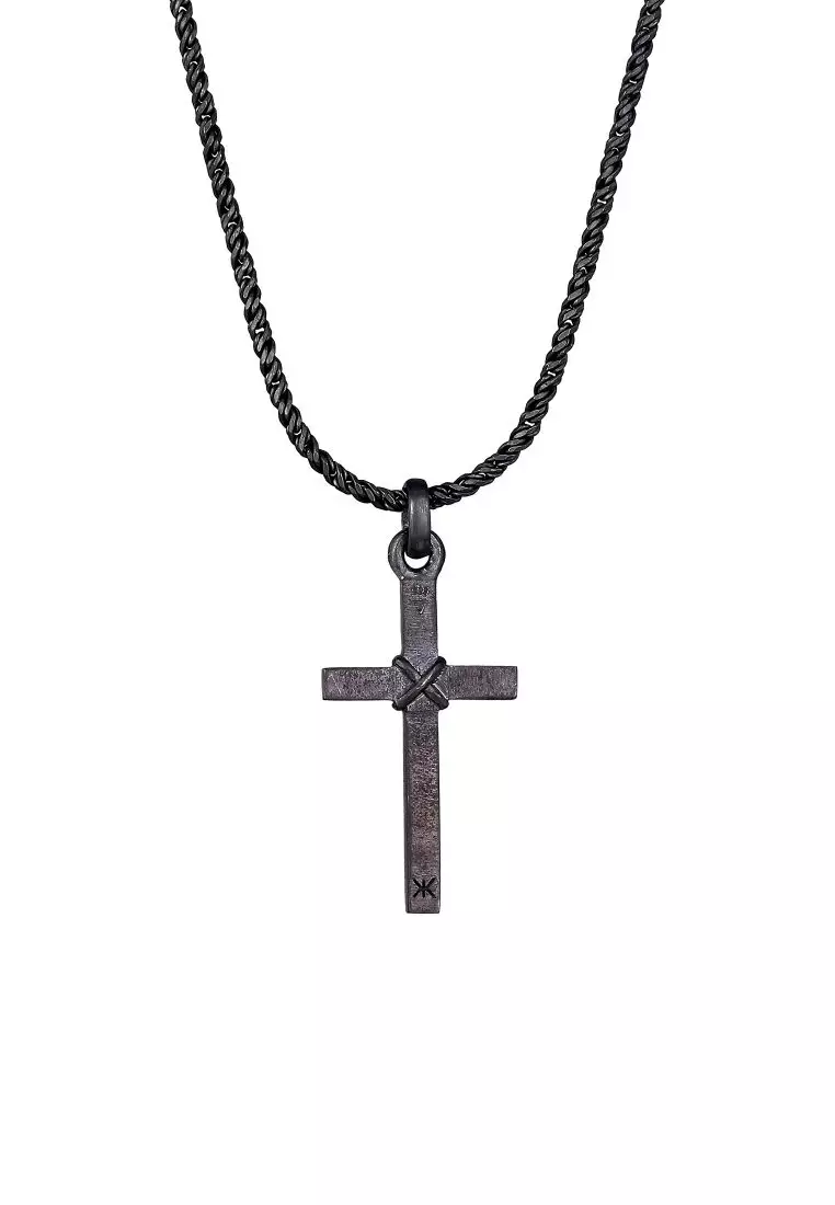 EXCLUSIVE Kalung Perhiasan Perak 925 Pria Cord Cross Religion Oxide