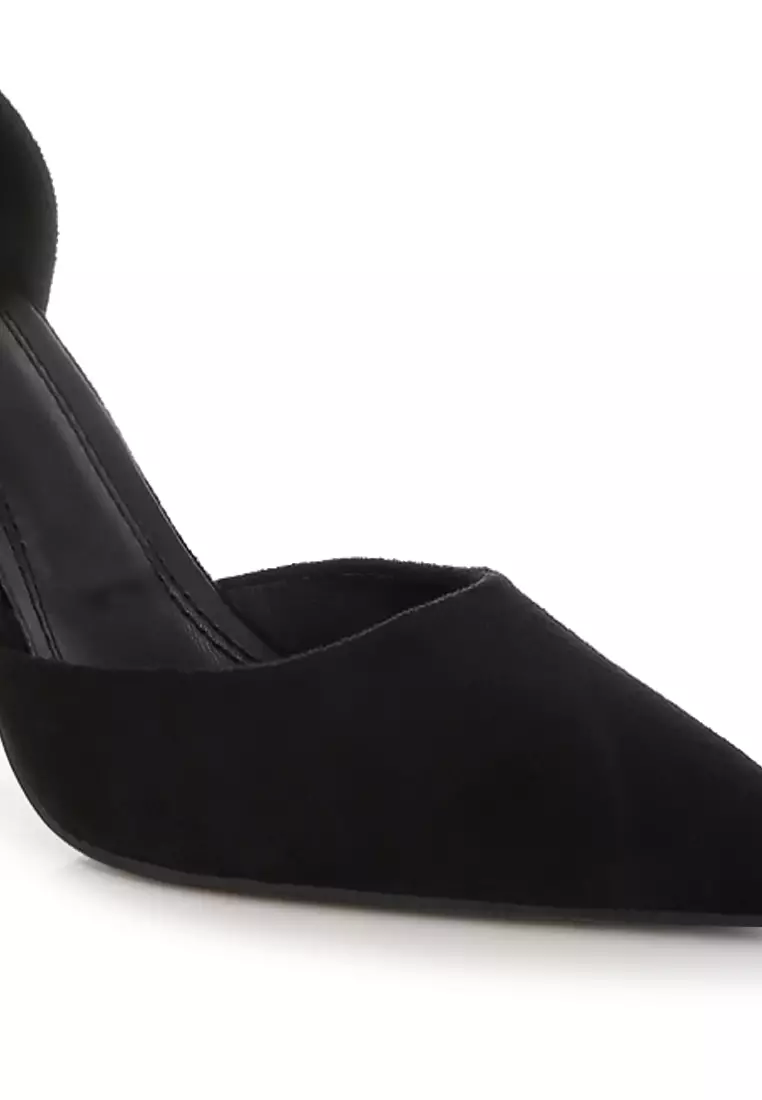 Microfiber Stiletto Sandals in Black