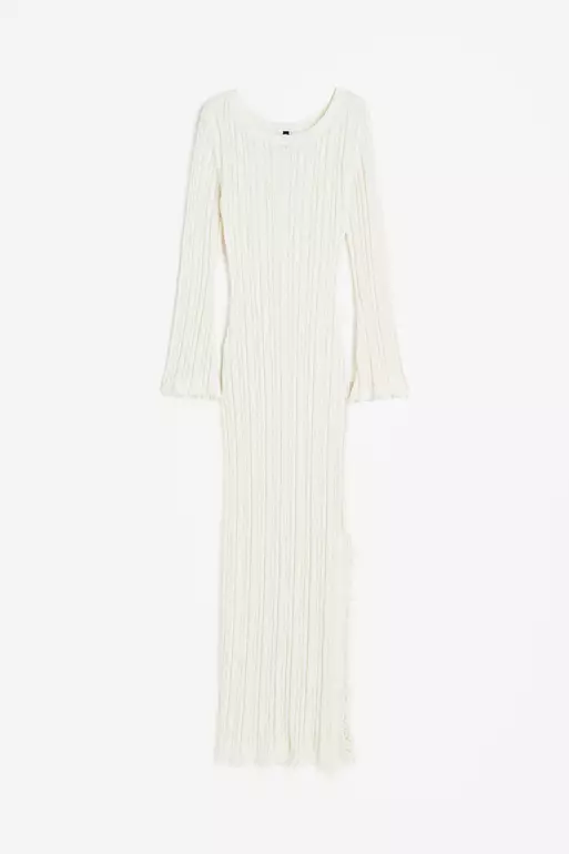 Frayed-edge rib-knit dress