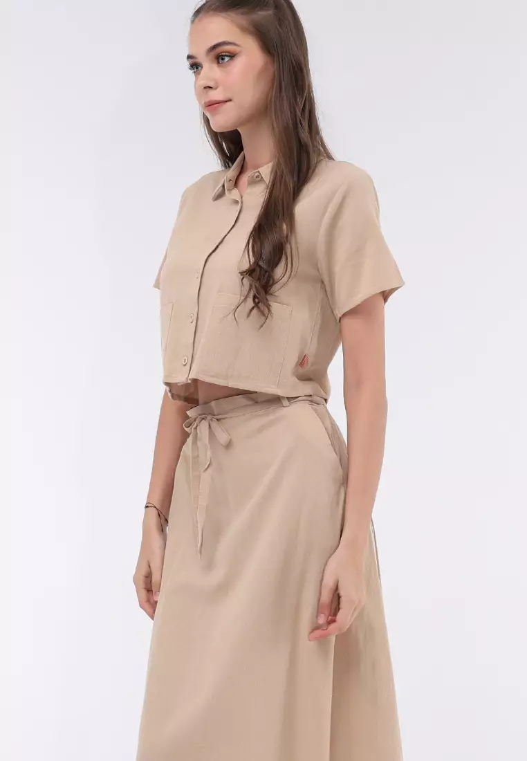 Short Sleeves Blouse/Skirt Terno